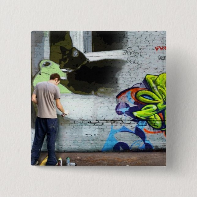 Bóton Quadrado 5.08cm Parede de Grafite Lucy (Frente)