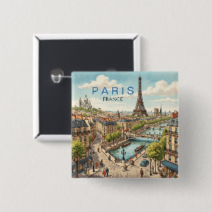 Bóton Quadrado 5.08cm Paris França Viagem Arte Vintage