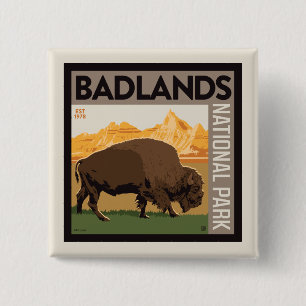 Bóton Quadrado 5.08cm Parque Nacional Badlands   Buffalo
