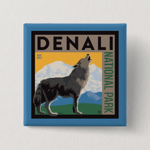 Bóton Quadrado 5.08cm Parque Nacional Denali Lobo Howling