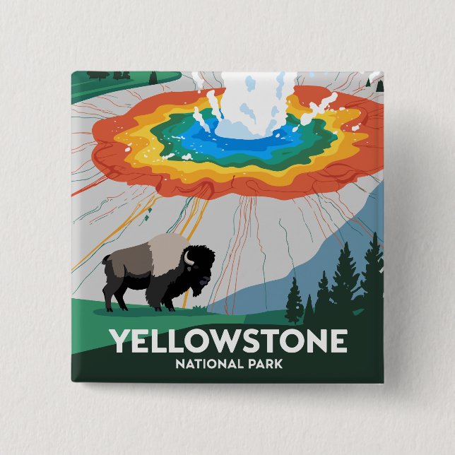 Bóton Quadrado 5.08cm Parque Nacional Vivid Yellowstone (Frente)