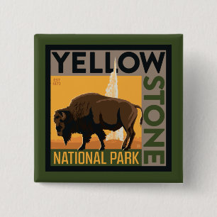 Bóton Quadrado 5.08cm Parque Nacional Yellowstone Buffalo