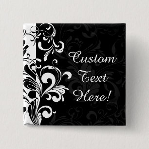 Bóton Quadrado 5.08cm Partido branco preto do redemoinho da fonte