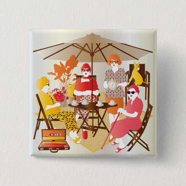 Bóton Quadrado 5.08cm Partido Mah Jongg Tea (Frente)