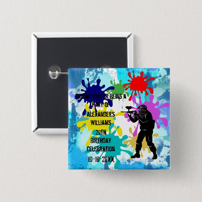 Bóton Quadrado 5.08cm Partido Paintball (Frente & Verso)