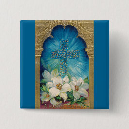 Bóton Quadrado 5.08cm Páscoa com cruz e lírios