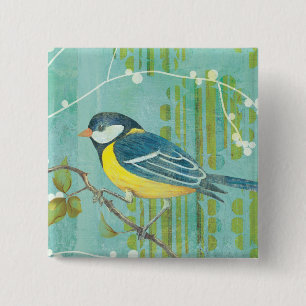 Bóton Quadrado 5.08cm Pássaro azul empoleirado em uma árvore