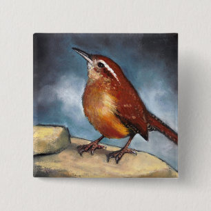 Bóton Quadrado 5.08cm Pássaro: Carriça de Carolina no Pastel: Arte dos