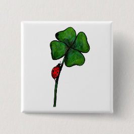 Bóton Quadrado 5.08cm pássaro de arte aquática em quatro trevos de folha