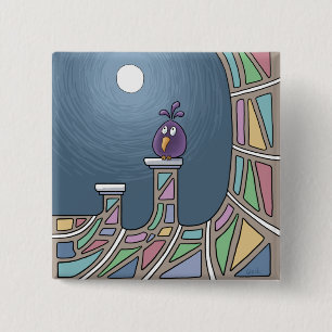 Bóton Quadrado 5.08cm Pássaro de Tiki Roxo com botão Lua de cheio