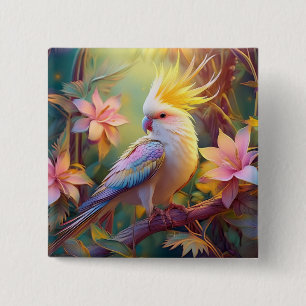 Bóton Quadrado 5.08cm Pássaro Iridescente Wing Cockatiel Fantasy