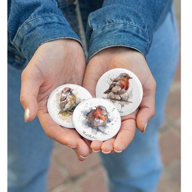 Bóton Quadrado 5.08cm Pássaro vermelho-preto-e-branco (Criador carregado)