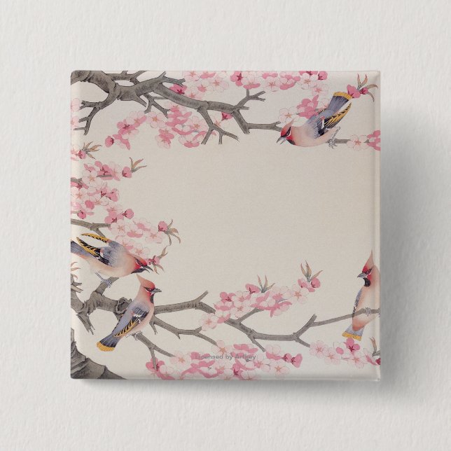Bóton Quadrado 5.08cm Pássaros do canto no primavera (Frente)