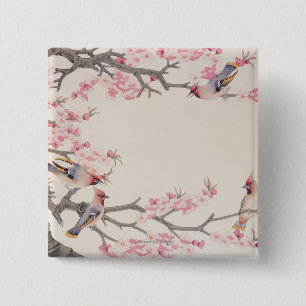 Bóton Quadrado 5.08cm Pássaros do canto no primavera