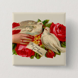 Bóton Quadrado 5.08cm Pássaros Vintage Amor Vitoriano Pombo Arte Clássic