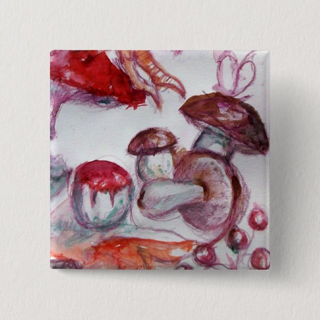 Bóton Quadrado 5.08cm PASTA MÁGICA DO Detalhe DOS COGUMELOS (Frente)