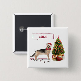 Bóton Quadrado 5.08cm Pastor Alemão Cachorro de Natal Engraçado com Árvo
