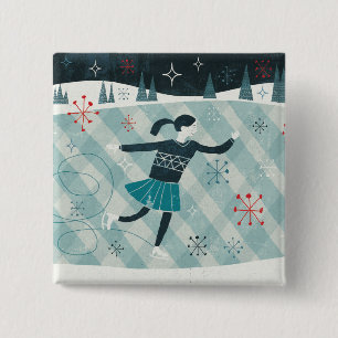 Bóton Quadrado 5.08cm Patinador alegre de Christmastime
