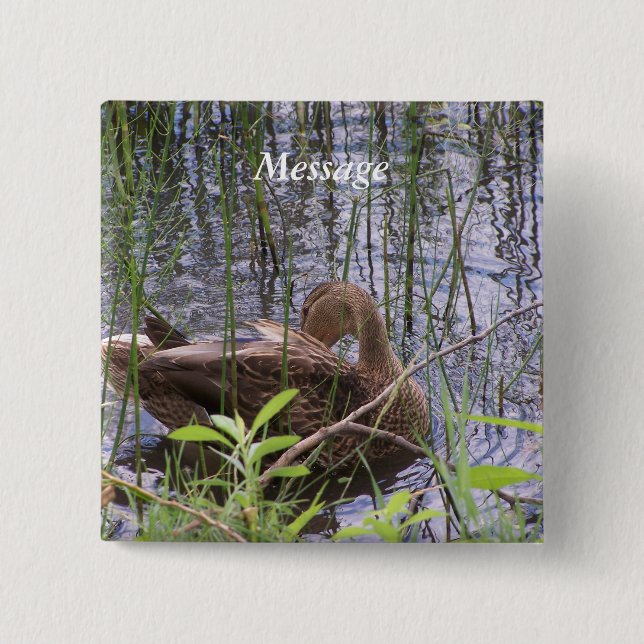 Bóton Quadrado 5.08cm Pato Preening nos Leeds (Frente)