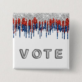 Bóton Quadrado 5.08cm Patriotic Glitter Drip Border Vote