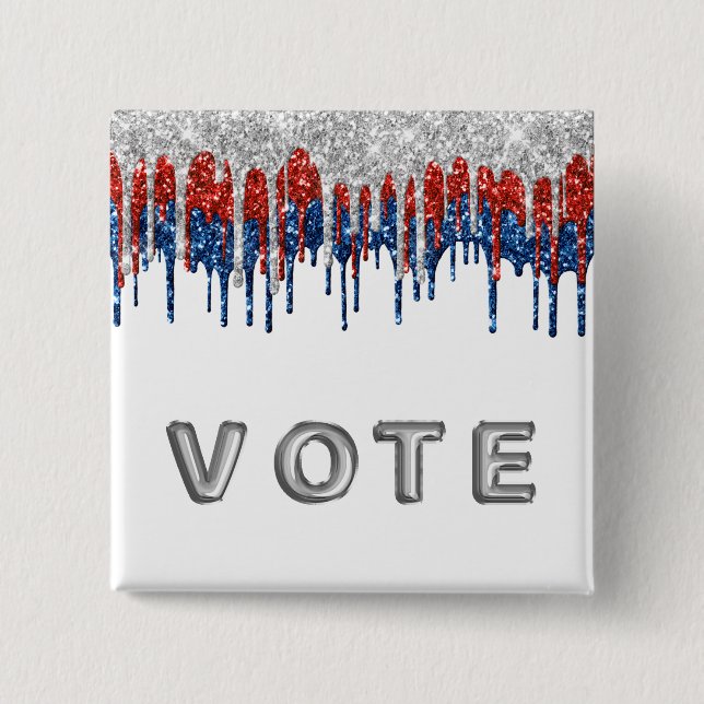 Bóton Quadrado 5.08cm Patriotic Glitter Drip Border Vote (Frente)