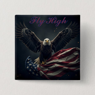 Bóton Quadrado 5.08cm Patriótica USA Flag Eagle