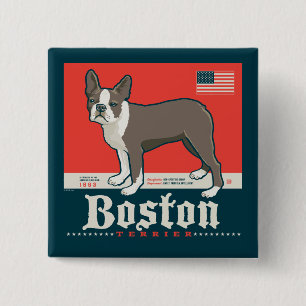 Bóton Quadrado 5.08cm Patriótico   Boston Terrier
