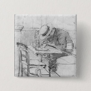 Bóton Quadrado 5.08cm Paul Cesar Helleu em uma mesa em um café