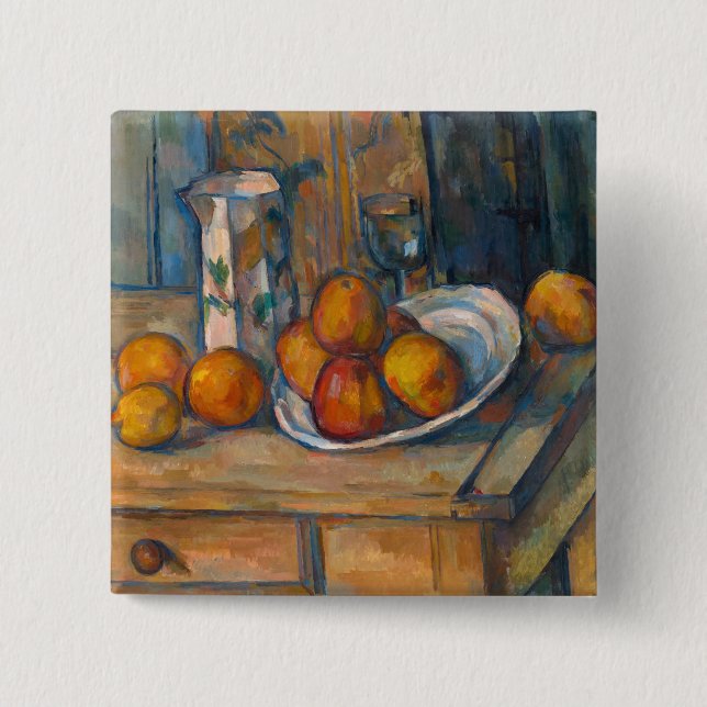 Bóton Quadrado 5.08cm Paul Cezanne - A Vida Estática com Jug de Leite e  (Frente)