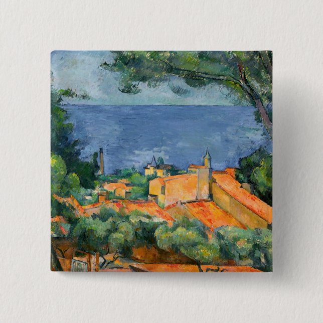 Bóton Quadrado 5.08cm Paul Cezanne - Estaque com Telhados Vermelhos (Frente)