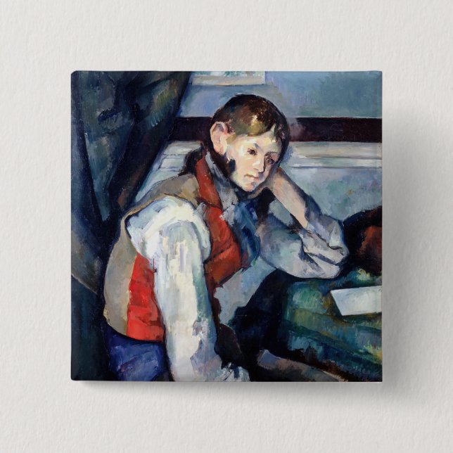 Bóton Quadrado 5.08cm Paul Cezanne - Menino no Colete Vermelho (Frente)