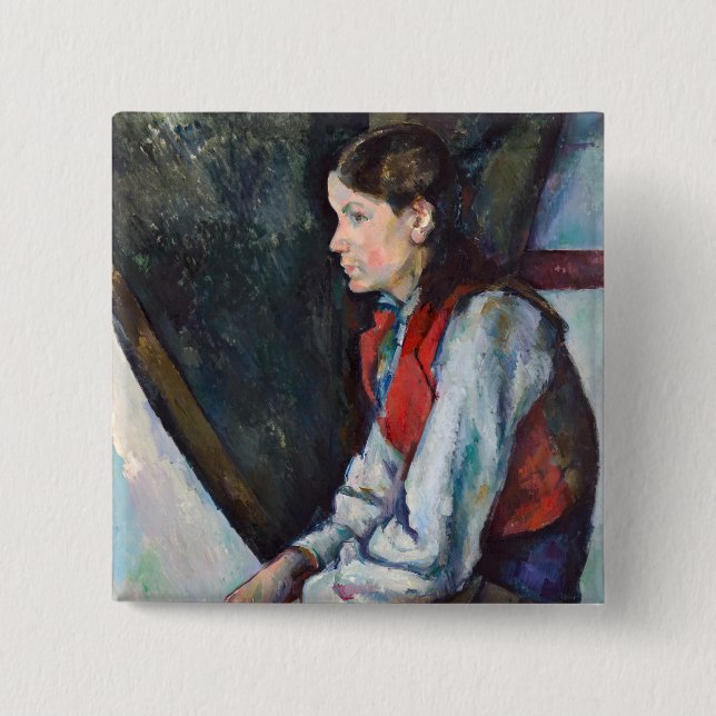 Bóton Quadrado 5.08cm Paul Cezanne - Menino no Colete Vermelho (Frente)