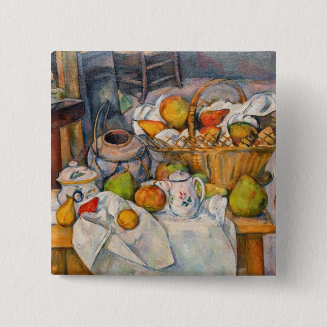 Bóton Quadrado 5.08cm Paul Cezanne - Natureza Morta com Cesta (Frente)