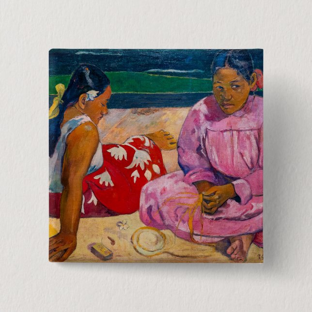 Bóton Quadrado 5.08cm Paul Gauguin - Mulheres taitianas na praia (Frente)