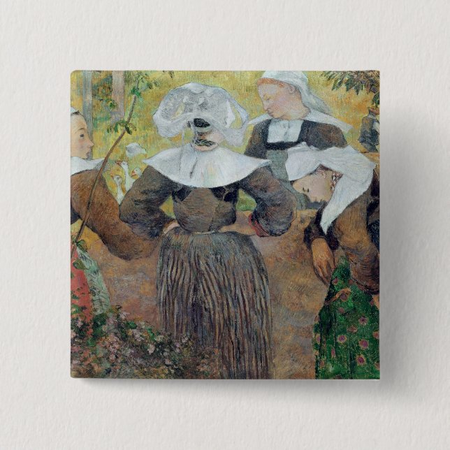 Bóton Quadrado 5.08cm Paul Gauguin | quatro mulheres bretãs, 1886 (Frente)