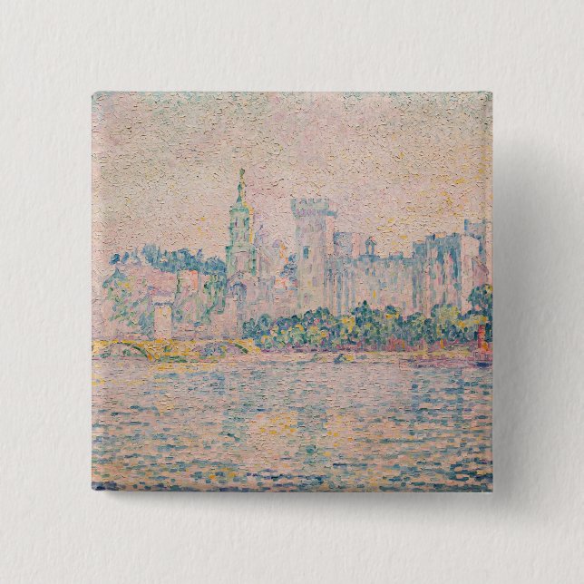 Bóton Quadrado 5.08cm Paul Signac - Avinhão, Manhã (Frente)