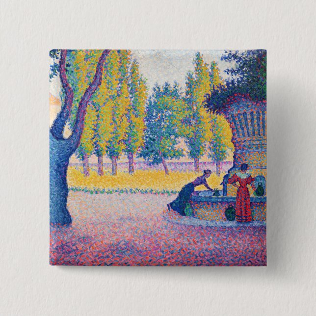 Bóton Quadrado 5.08cm Paul Signac - Fountain des Lices, Santo-Tropez (Frente)