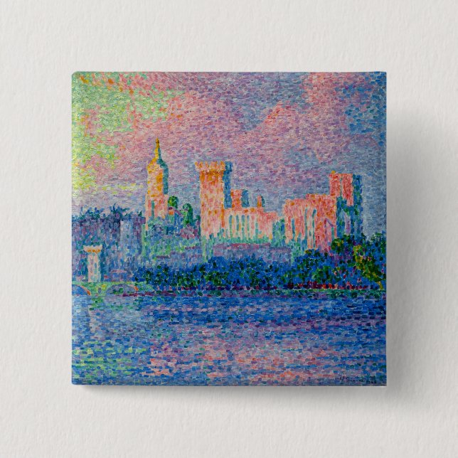 Bóton Quadrado 5.08cm Paul Signac - O Palácio Papal, Avignon (Frente)