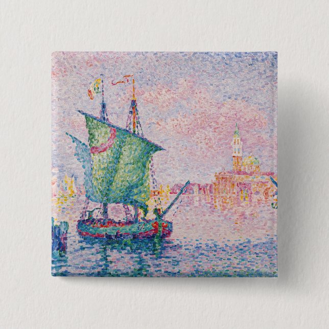 Bóton Quadrado 5.08cm Paul Signac - Veneza, A Nuvem Rosa (Frente)