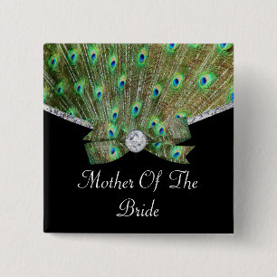 Bóton Quadrado 5.08cm Pavão elegante & casamento de diamantes