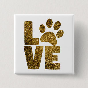 Bóton Quadrado 5.08cm Pawprint Love in Dourado