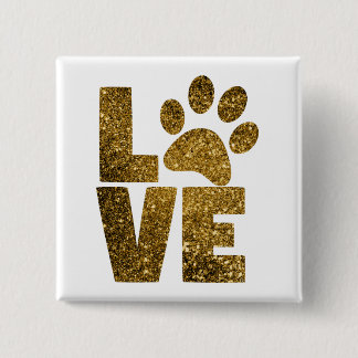 Bóton Quadrado 5.08cm Pawprint Love in Dourado