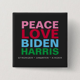 Bóton Quadrado 5.08cm PAZ AMOR BIDEN HARRIS MAIS Inteligente Kinder