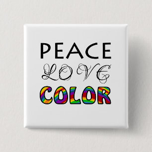 Bóton Quadrado 5.08cm Paz Amor Cor Desenho Arco-íris
