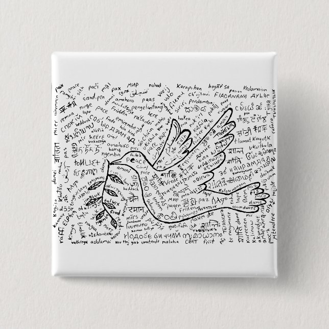 Bóton Quadrado 5.08cm Paz em todas as línguas (Frente)