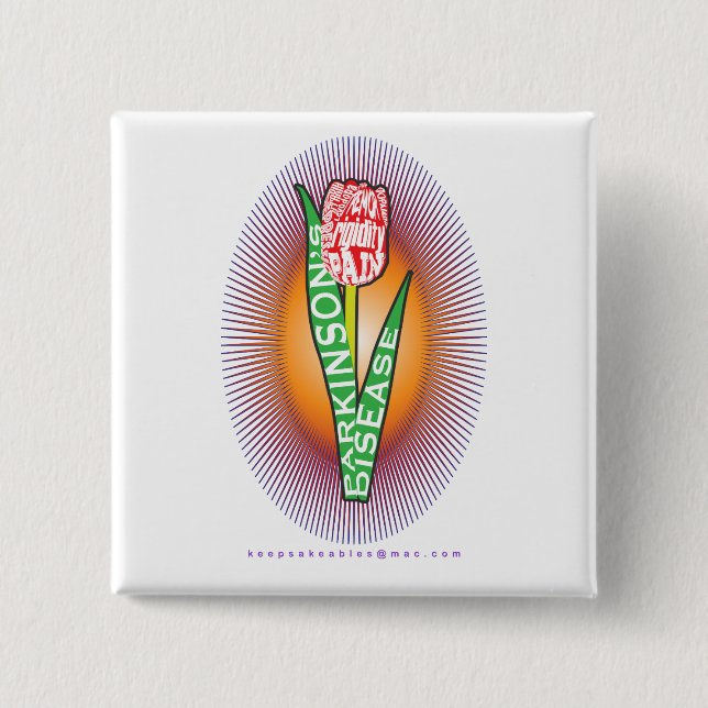 Bóton Quadrado 5.08cm PD Wordy Red Tulip com explosão (Frente)