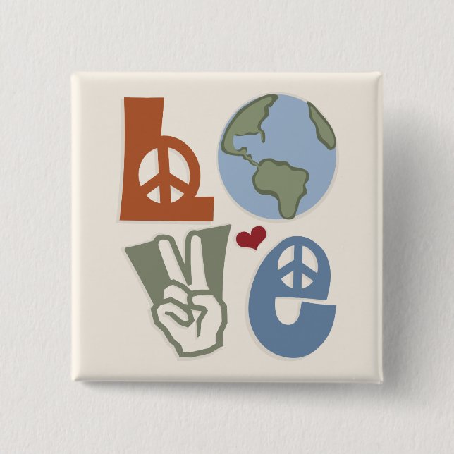 Bóton Quadrado 5.08cm Peace Love Earth Magnet (Frente)