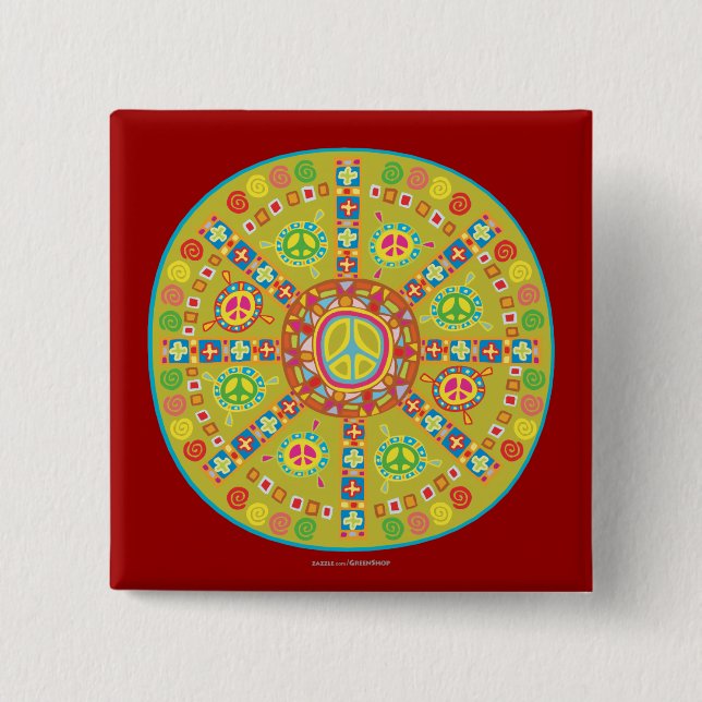 Bóton Quadrado 5.08cm Peace Symbols Design (Frente)