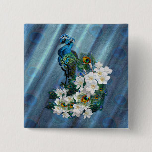 Bóton Quadrado 5.08cm Peacocks e Emerald Green Metalical Silk