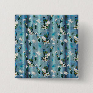 Bóton Quadrado 5.08cm Peacocks e Emerald Green Metalical Silk